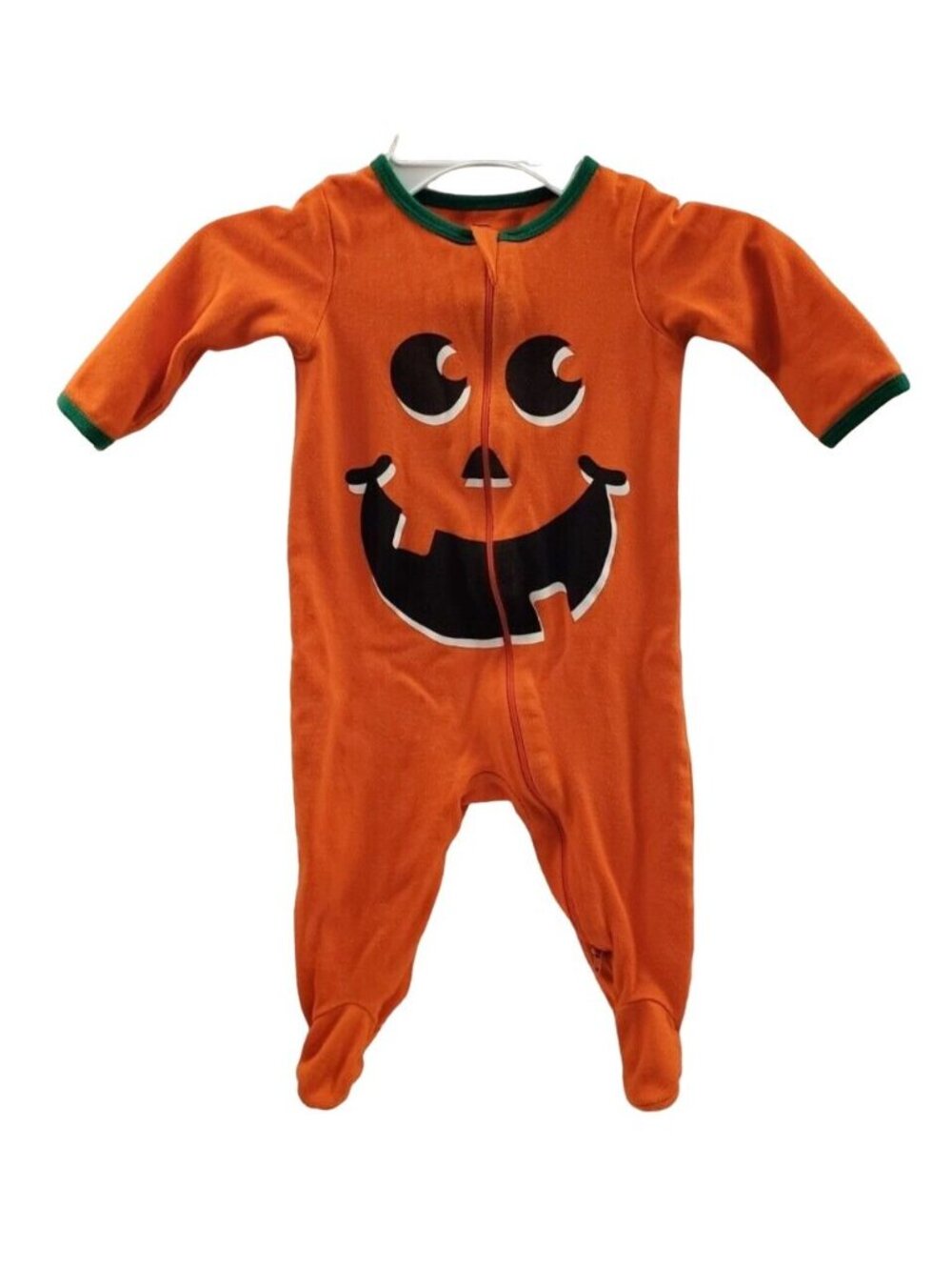 6-9M Baby Pumpkin Pajamas – Jack-O'-Lantern Footed Play Suit - Way To Celebrate